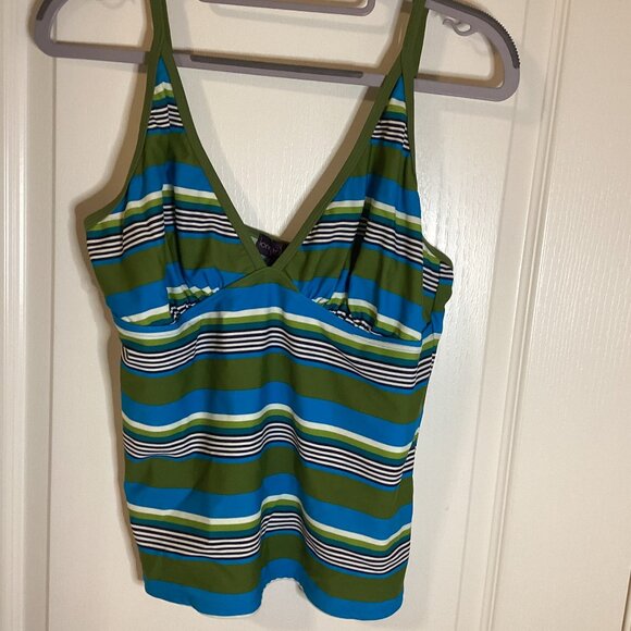 Long Tall Sally Women's 2 Piece Green Striped Swimsuit Size 12 Vacation Holiday - Picture 2 of 11